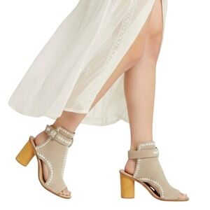 Bernardo Harper Grey Suede Shooties Embroidered Sandals Heels